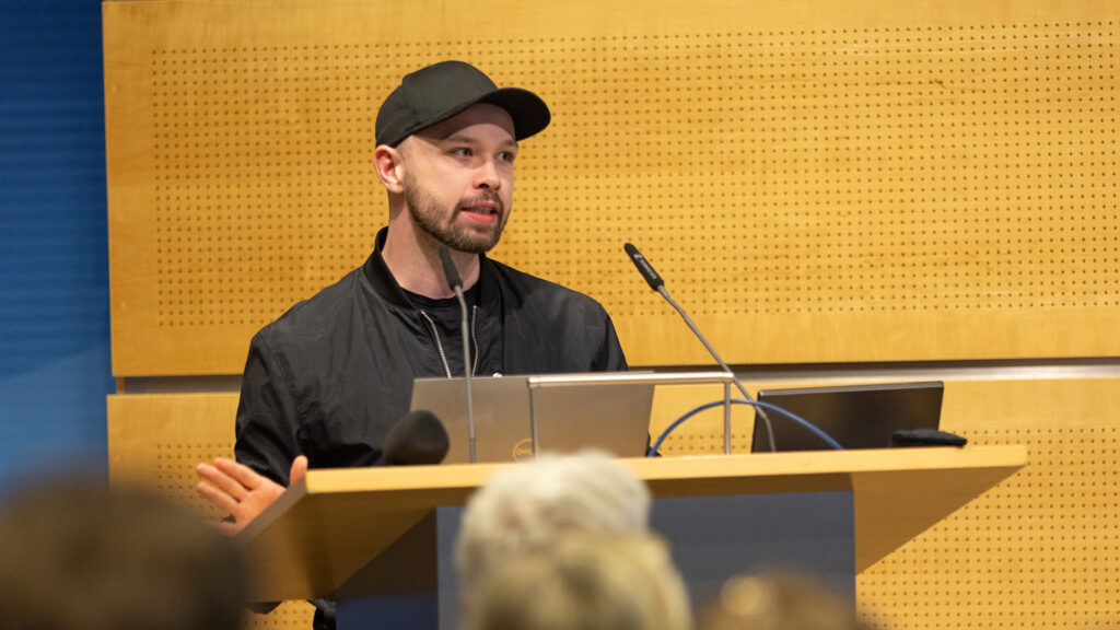 Felix Rieger, KI-Kompetenzzentrum Medien, AI for Media Meetup 4. Photo: BR/Markus Konvalin