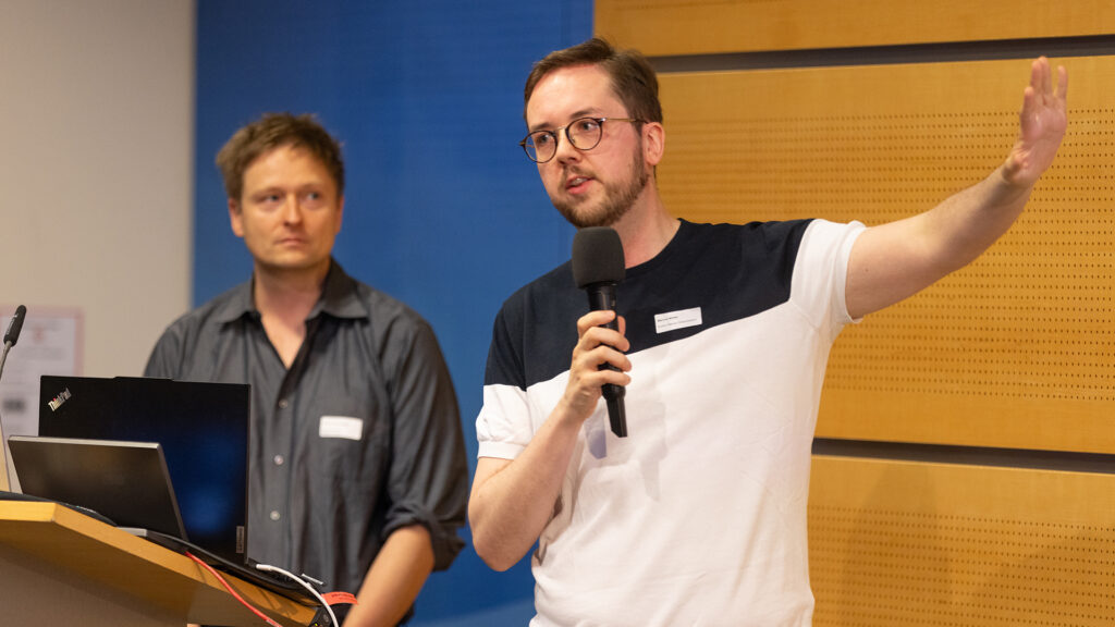 Klaus Kranewitter and Marcus Müller, Enrico Palazzo, AI for Media Meetup 4. Photo: BR/Markus Konvalin